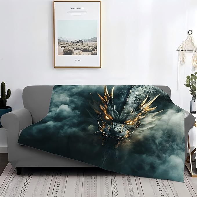 Tijuboni Chinese Dragon Throw Blanket Black Dragon Gifts for Men Women Girls Boys Kids Adults Soft Flannel Fleece Blanket for Couch Sofa Bed Home Decor 40"x50"