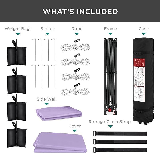 Best Choice Products 10x10ft Easy Pop Up Canopy w/Side Wall, 10 Pockets, Portable Carrying Case, 1-Button Setup, 4 Weight Bags - Lilac/White