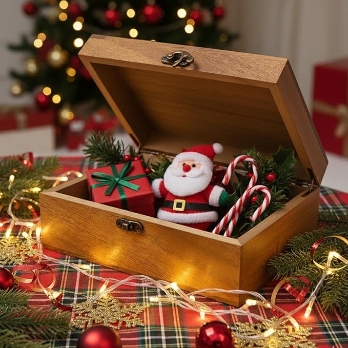 Personalized Funny Christmas Eve Wooden Box, Pine/Walnut Christmas Keepsake Box for Kids, Custom Decorative Boxes Christma Gifts，6 Designs with Santa Reindeer, 10*8*3.5 in for Pine Boxes