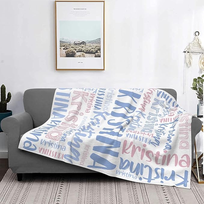 Dr.TOUGH Personalized Blankets with Name Customized Baby Blankets for Girls Boys Adults Monogrammed Blankets and Throws Christmas Birthday Mothers Fathers Valentines Day Gift (Light Blue, 40''×50'')