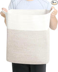 Tall Laundry Basket With Handles,Woven Cotton Rope Big Laundry Hamper Sorters,Versatile Storage for Dirty Clothes,Baby Toys,and Blankets in Bathroom, Nursery,and Living Room (White Brown, 50L)