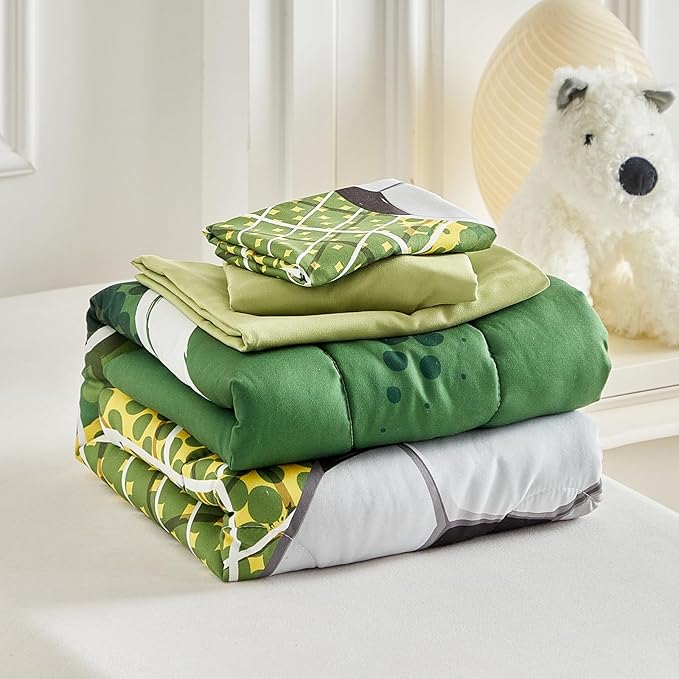 4 Pieces Soccer Toddler Bedding Set for Boys Girls Yellow Green Soccer Field Toddler Bed Set with Goal Cute Toddler Bed in a Bag with Sheet Set and Pillow Shams