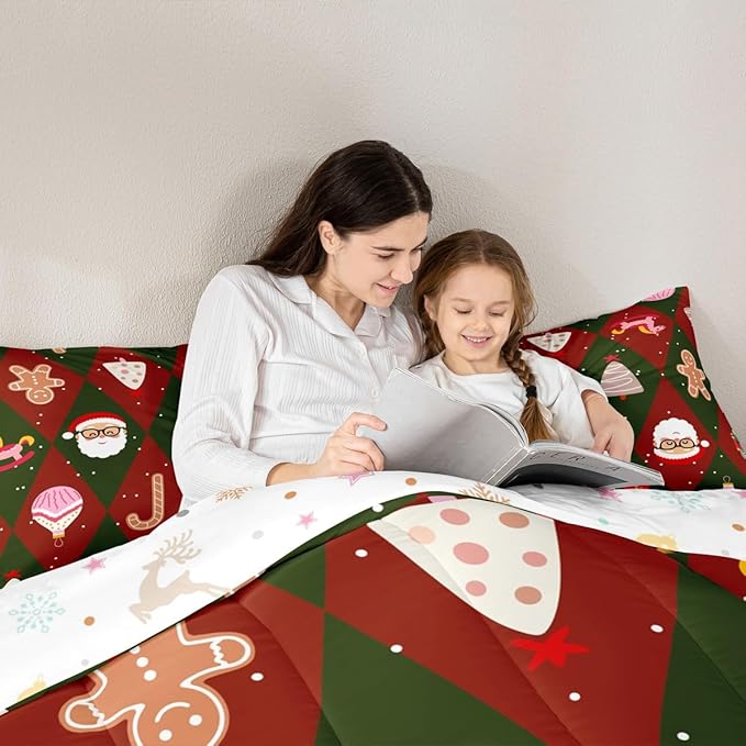 Feelyou Merry Christmas Bedding Set Soft for Boys Girls, Santa Claus Comforter Set Twin Size Xmas Tree Nutcracker soldier Duvet Quilt Microfiber Gingerbread Man Bedroom Decor 2 Pcs with 1 Pillow Cases