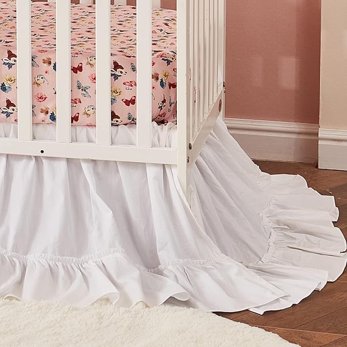 Brandream Crib Bed Skirt for Baby Girls Boys White Boho Bohemian Solid Cotton Toddler Bedskirt Farmhouse Chic Ruffle