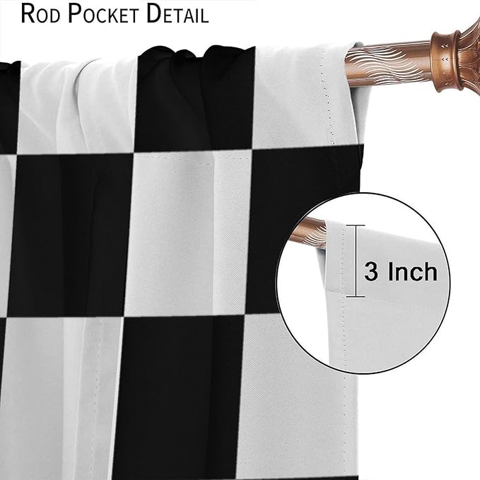 Black Checkered Curtains,70s Vintage Twisted Checkered Window Drapes Colorful Groovy Trendy Wavy Hippie Grid Print Window Treatments for Kids Boy Bedroom Living Room 42" W X 63" L