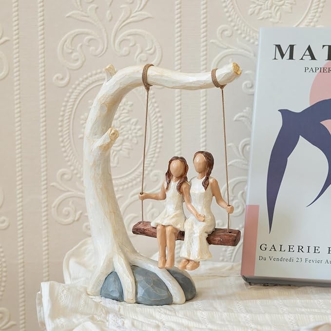 Swing Statue. Mother Daughter Sculpted Hand-Painted Figurine.Mom Birthday Gift from Daughter