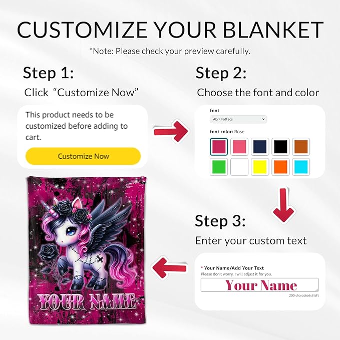 Personalized Unicorn Blanket for Girls - 30" x 40" Unicorn Throw Blankets for Toddler, Kids - Plush Flannel Gifts for Daughter