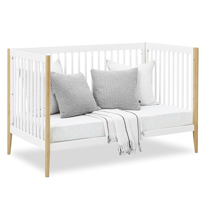 Delta Children Casey 4-in-1 Convertible Crib - Greenguard Gold Certified, Bianca White/Natural