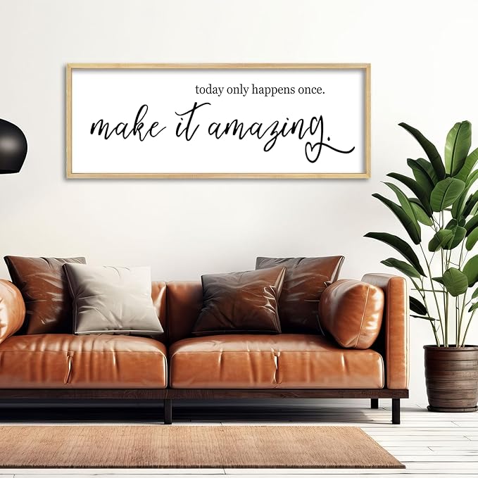 YWJKWLGS Inspirational Quotes for Home office Wall Decor 32x12 Inch Motivational Wall Art Today Only Happens Once Make It Amazing Sign Living Room Large positive Wood Framed Hanging (Wood)