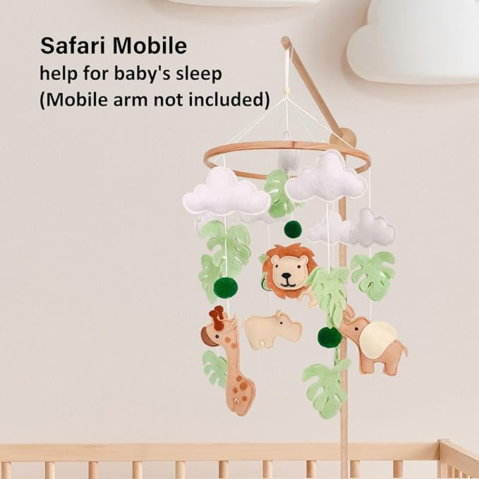 Safari Baby Mobile, Jungle Mobile for Crib, Crib Mobile for Boys and Girls, Nursery Mobile for Bassinet, Pack and Play,Lion Elephant Giraffe Hippopotamus Mobile