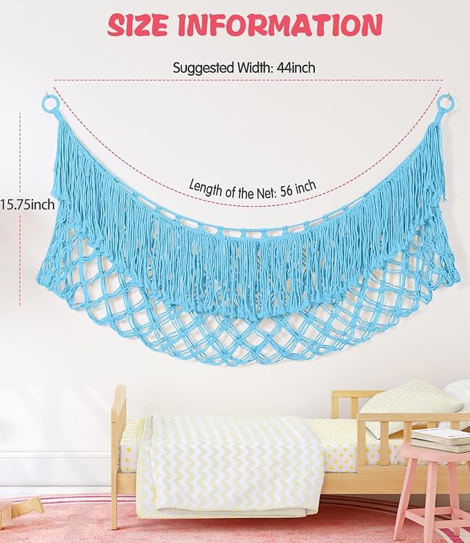Stuffed Animal Hammock - Extra Large 56'' Long, Stuffed Animal Storage, stuffed animal Holder net, Toy Hammock Large, Toy Storage Hanging Organizer - Blue