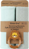 Gina Era Knit Baby Receiving Blankets, Soft Lightweight Cozy Swadde Blanket for Newborns, Unisex Baby Blanket, 2 Pack 30 X 40 Inch for Boy (Green)