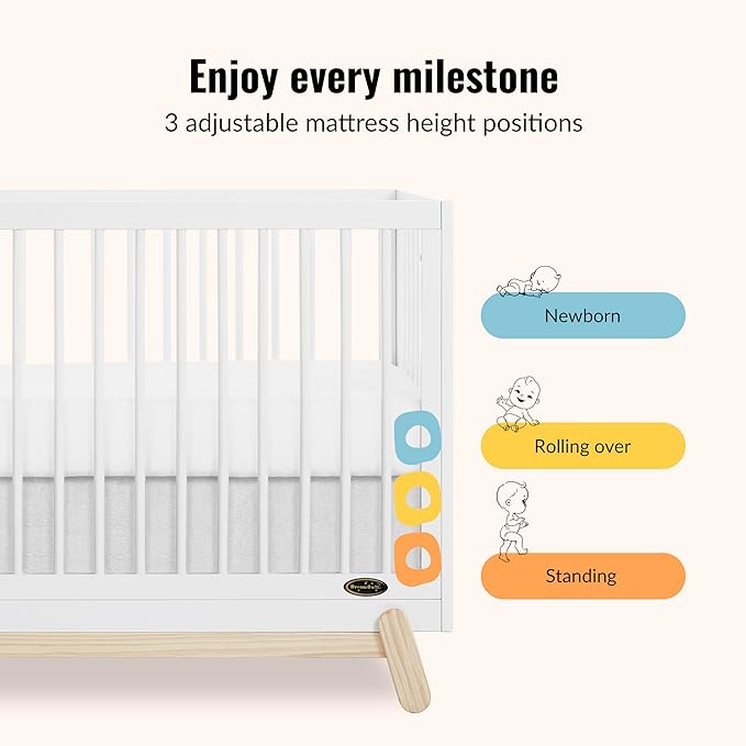 Dream On Me Hygge 5-in-1 Convertible Full-Size Baby Crib in Vintage White Oak, GreenGuard Gold & JPMA, Converts to Toddler, Day & Full-Size Bed, Adjustable Mattress Heights, Modern Nursery