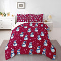 jejeloiu Kids Cute Winter Snowman Comforter Set Twin Size Red Christmas Theme Bedding Set for Boys Girls Teens Xmas Snowflake Happy New Year Duvet Quilt Room Decor