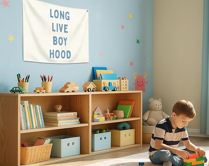 Long Live Boyhood-Rectangular Banner Flag Wall Decor Gift for Baby Boy Kid,Nursery Above Crib Playroom Reading Room Bedroom Front Decor Decor-Baby Present Shower,Birthday Christmas Gift