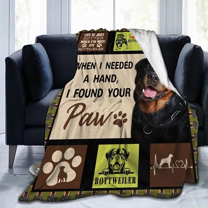 Rottweiler Blanket Rottweiler Gifts Throw Blanket Super Soft Flannel Fluffy Plush Cozy Fuzzy Fleece Stuff Animals Blanket Decor for Dog Lover Woman Girl Kids Adults Man for Bed Sofa Couch 60"X80"