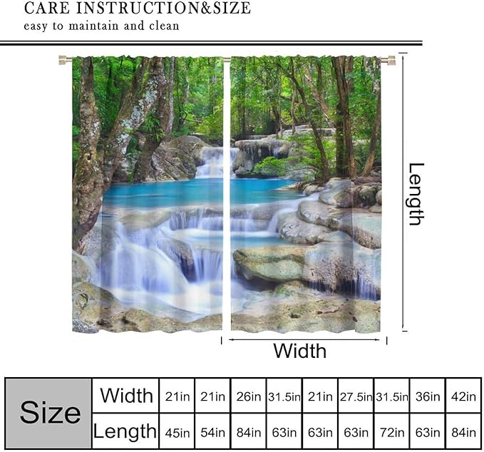 Forest Waterfall Blackout Curtains, Spring Nature Theme Natural Scenery Mountain Scenery Rod Pocket Window Drapes, for Bedroom Living Room 84" W X 84" L
