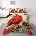 jejeloiu Kids Red Cardinal Comforter Set Toddler Christmas Theme Bedding Set for Boys Girls Teens Xmas Birds Winter Rustic Wood Plank Animal Duvet Quilt Room Decor