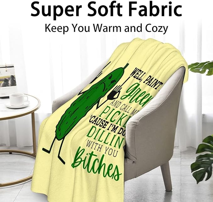 Pickle Throw Blanket for Adults - 60x80 Inches Twin Size - Soft Fluffy Cozy Blankets Gift - Beige Novelty Blanket Throws for Bed, Sofa, Winter