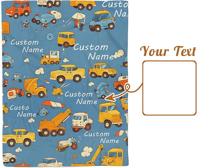 Custom Baby Blanket - Cartoon Cars Design Personalized Name Blanket, Soft Flannel Dot Infant Toddler Blanket for Boys, Customizable Nursery Bedding (47" x60)