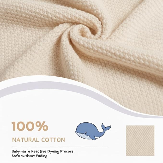Cotton Baby Blanket with Ruffle Edge Soft Breathable Newborn Blanket for Boys & Girls, Lightweight Knit Throw for Crib, Stroller & Nursery Multiple Colors Available Beige 30x30