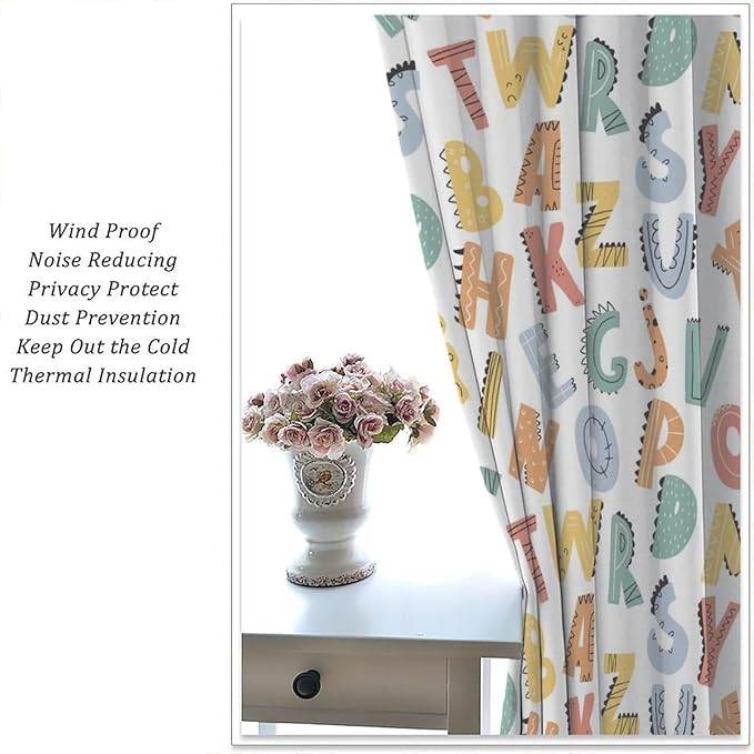 Kids Alphabet Letter Curtains Cute Funny Education Printed Curtain with Rod Pocket for Bedroom Living Room Home Decor Drapes Window Treatments 2 Panels Set 52" W X 84" L