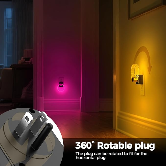 DORESshop Night Lights Plug Into Wall, [2 Pack] LED Night Light Color Changing RGB with Dusk-to-Dawn Sensor, Adjustable Brightness Dimmable Nightlights for Hallway, Bedroom, Kids Room, Christmas Gifts