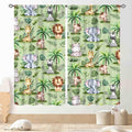 Jungle Safari Animals Curtains, Cartoon Animals Lion Giraffe Elephant Woodland Tropical Leaf Green Window Drapery for Kids Boys Girls Baby Living Room Bedroom Nursery 2 Panels, 55"x63" Inch