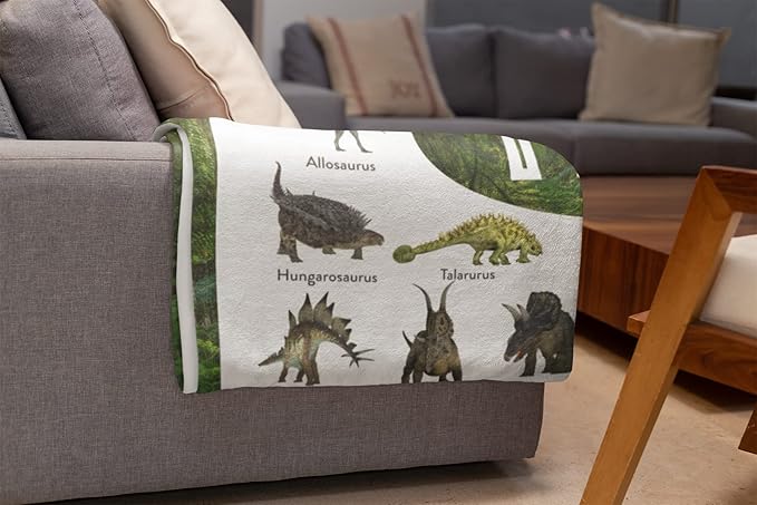 Personalized Dinosaur Blanket for Kids, Ships Next Day - Dino Throw Blanket for Boys and Girls, Toddler Bed, Room & Bedroom Decor - Educational Blankets for Children - USA Based (60x80, Fleece)