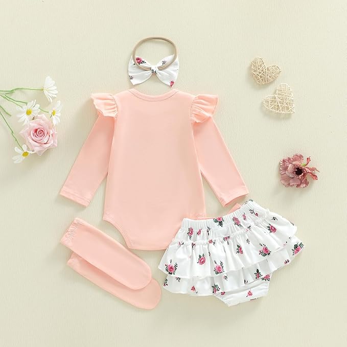 Newborn Baby Girl Clothes Hello I'm New Here Romper Ruffle Shorts Tutu Skirt Set Cute Infant Coming Home Outfits