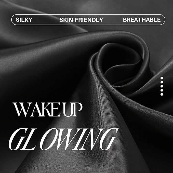 Silky Satin Toddler Pillowcases Set of 2, Super Soft Travel Pillow Covers, Small Kids Pillow Cases with Envelope Closure, 13"x 18", Black