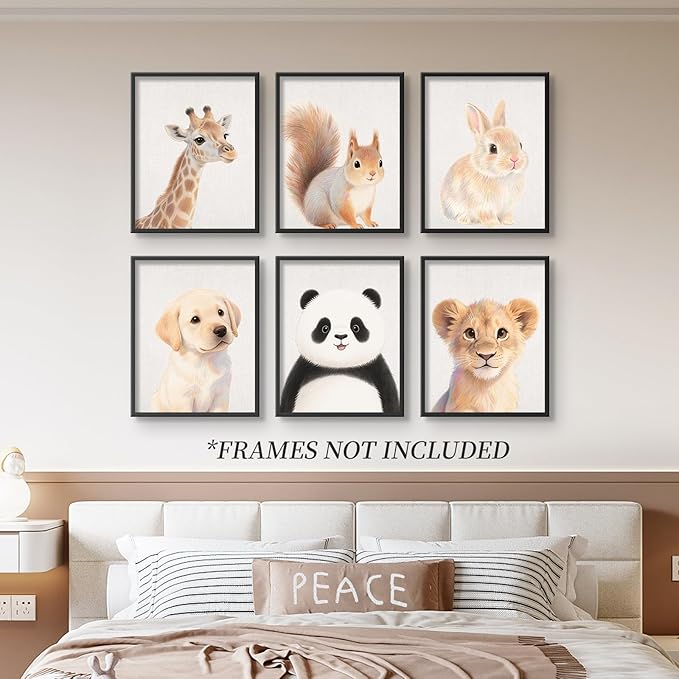 VOLIX Set of 6 Wall Art Unframed Jungle Animal Wall Hanging Decor for Kids Room, Nursery, Safari Themed Birthday Party, 12x16 inch