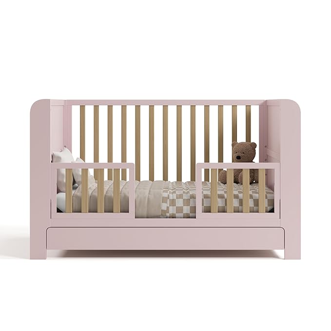 Graco Read-with-Me 4-in-1 Convertible Crib with Drawer (Blush with Driftwood) - GREENGUARD Gold Certified Converts to Toddler Bed, Daybed, and Functional Bookshelves