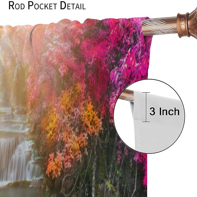 Waterfall Blackout Window Curtains, Nature Landscape Fores Theme Rod Pocket Window Drapes, for Living Room Bedroom 42" W X 63" L