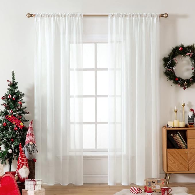 MIULEE Ivory Window Sheer Curtains for Bedroom Living Room Solid Elegant Net Drapes 2 Panels Width 42 x Length 72 Inches