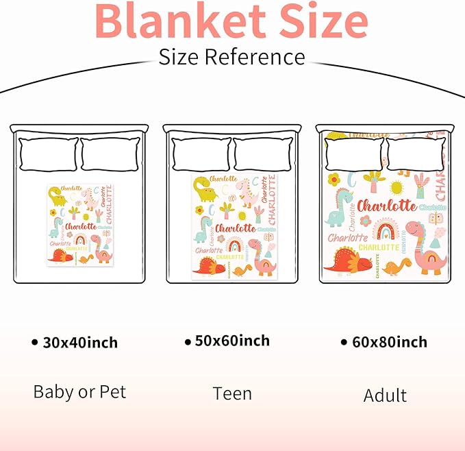Personalized Dinosaur Blanket with Name for Girl, Custom Name Blanket for Teen, Soft Flannel Pink Dinosaur Toddler Blanket Customized Gift for Birthday 50"x60"