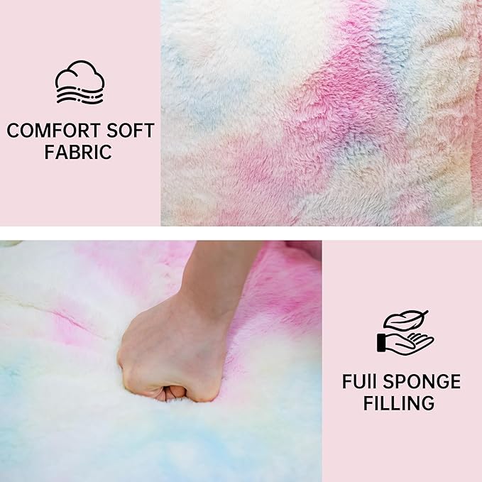Bean Bag Chairs for Kids, 27" Modern Rainbow Colors Beanbag Sofa with Sponge Filling & Comfy Soft Faux Fur, Kids Teens Bean Bags Chair Sofa for Bedroom, Living Room, Set of 2(Colorful)