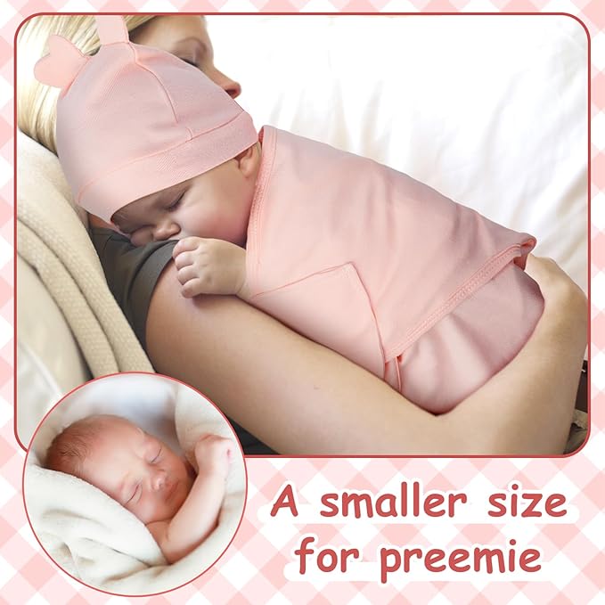 Ramede 6 Pack Preemie Swaddle Blanket with Hats Sleep Swaddle for Baby Boy Girl Preemie Newborn Sacks Soft Cotton Wearable(Heart,Pink)