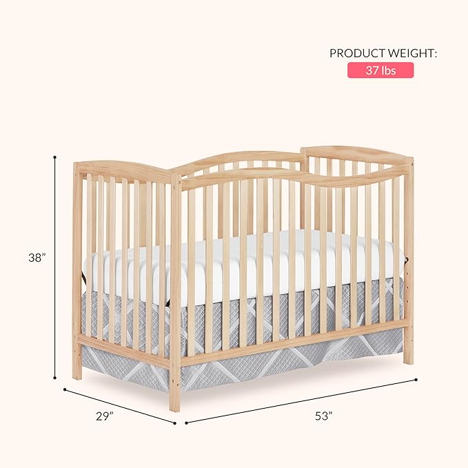 Dream On Me Chelsea 5-in-1 Convertible Full-Size Baby Crib in Natural, GreenGuard Gold & JPMA, Pinewood, 4 Mattress Heights, Converts to Toddler, Day & Full-Size Bed, Modern Classic Nursery