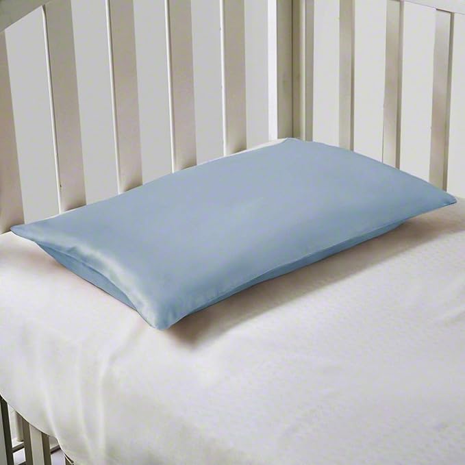 ROSEWARD Organic Silk Baby Pillowcase with Zipper, Small 10"x13" Pillow Cover for Boys & Girls, Ideal for Bed & Travel, Soft for Kids Hair & Skin, Hypoallergenic Pillowcases for Toddlers (Blue Grey)