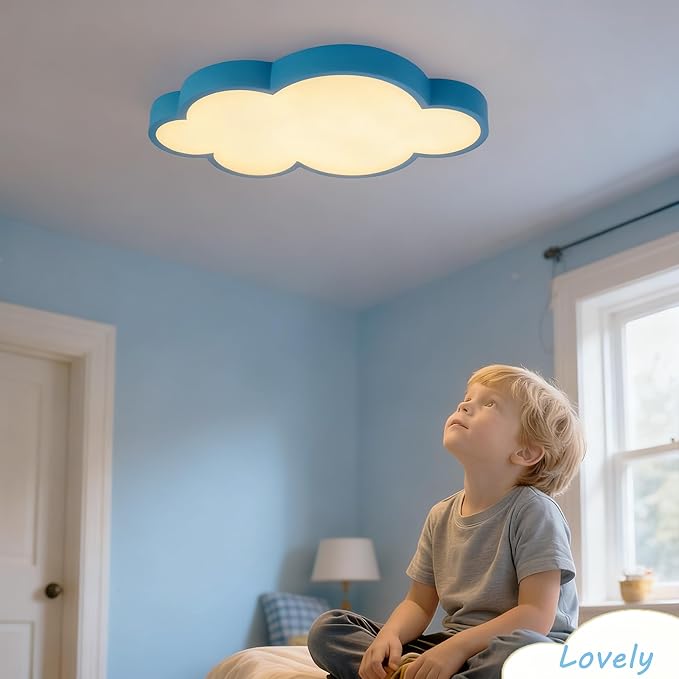 Cloud Shape LED Ceiling Light for Kids Room, 58cm/23inch, 48W, Blue, with Remote Control 4 Color Temperatures, Eye Protection Bedroom Study/Nursery Ceiling Light