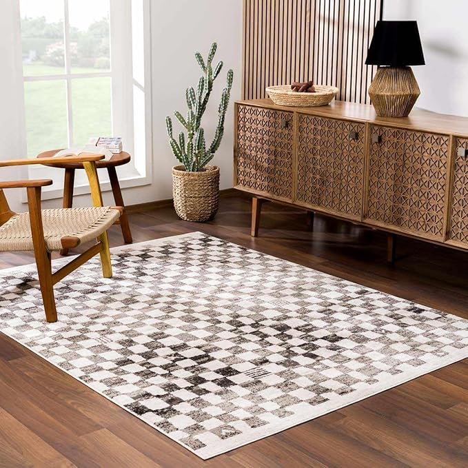 Hauteloom Benjy Living Room, Bedroom Area Rug - Contemporary - Cream, Charcoal - 4' x 6'