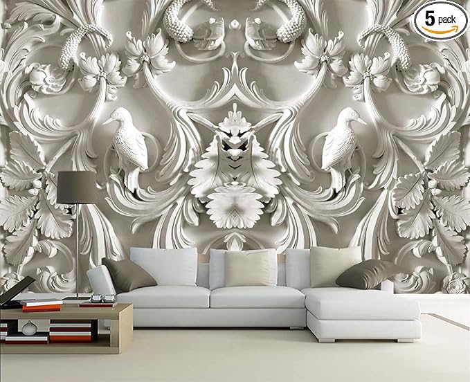 White Gypsum Art Wall Mural Wallpaper for Bedroom 103" x 69"