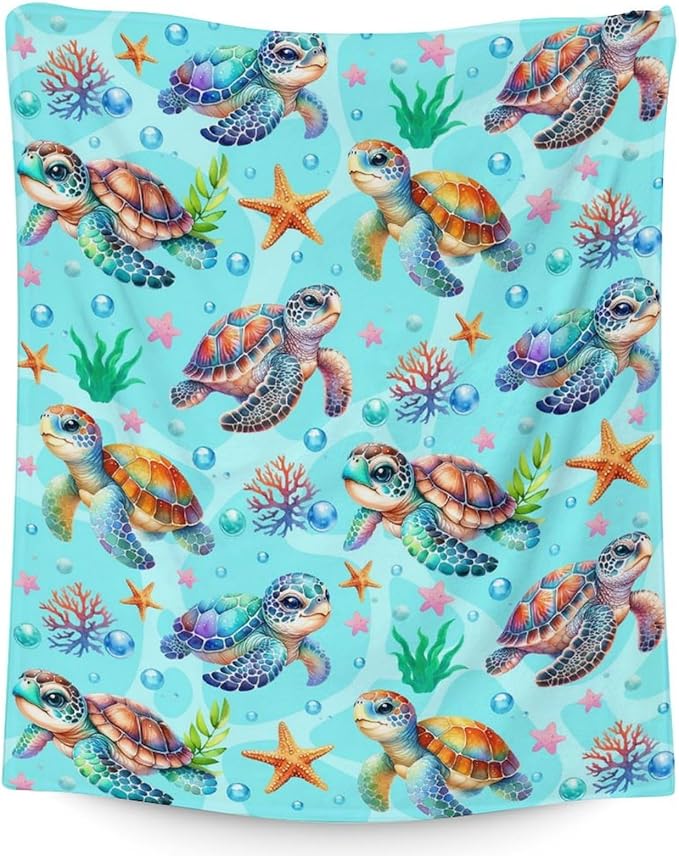 Sea Turtle Gifts for Women - 60" x 80" Inches Turtle Blanket for Adult - Green Warm Furry Blankets for Sofa, Bed & Living Room