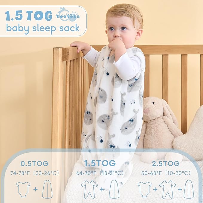 Yoofoss Fleece Baby Sleep Sack 2 Pack 1.5 Tog Baby Wearable Blanket with 2-Way Zipper