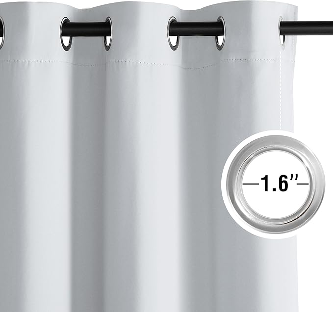 NICETOWN Blackout Curtains Panels for Bedroom, 2 Panels, 52 x 96 Inch, Greyish White, 3 Pass Microfiber Noise Reducing Thermal Insulated Solid Ring Top Blackout Window Drapes