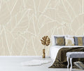 Tropical Palm Leaf Beige Wallpaper Peel and Stick Botanical Leaf Pattern Art Self Adhesive Wall Mural for Living Room Bedroom 82"x57"