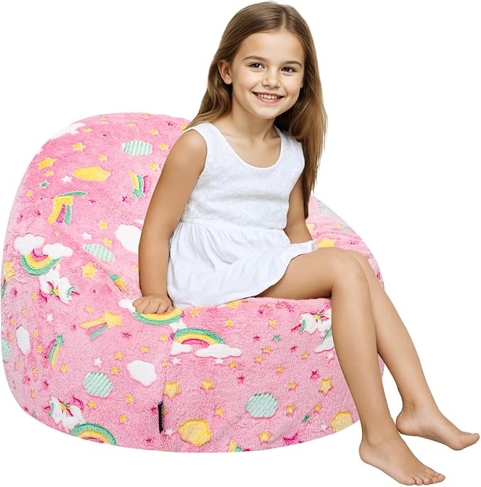 COMAX Bean Bag Chairs for Kids, Unicorn Toddler BeanBag Sofa with Filler Bean Couch Stuffed for Boys and Girls, Lazy Floor Chair Colorful Unicorn