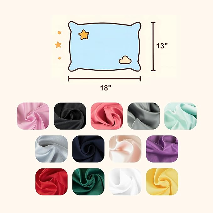NTBAY Zippered Silk Satin Toddler Pillowcases - 2 Pack Hidden Zipper 13x18 Pillowcases - Luxury and Silky Baby Travel Pillow Covers, Silver Grey