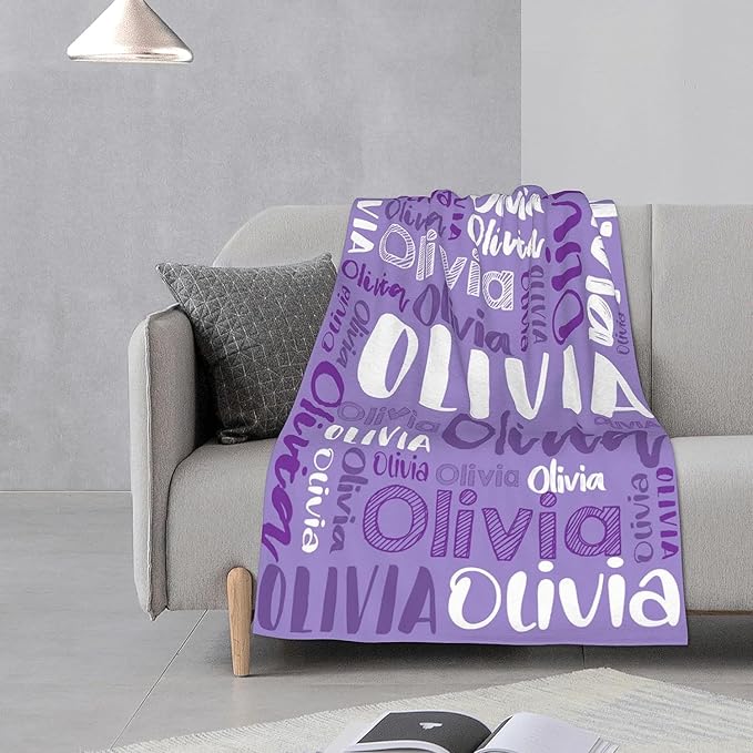Dr.TOUGH Personalized Blankets with Name Customized Baby Blankets for Girls Boys Adults Monogrammed Blankets and Throws Christmas Birthday Mothers Fathers Valentines Day Gift (Lilac, 40''×50'')